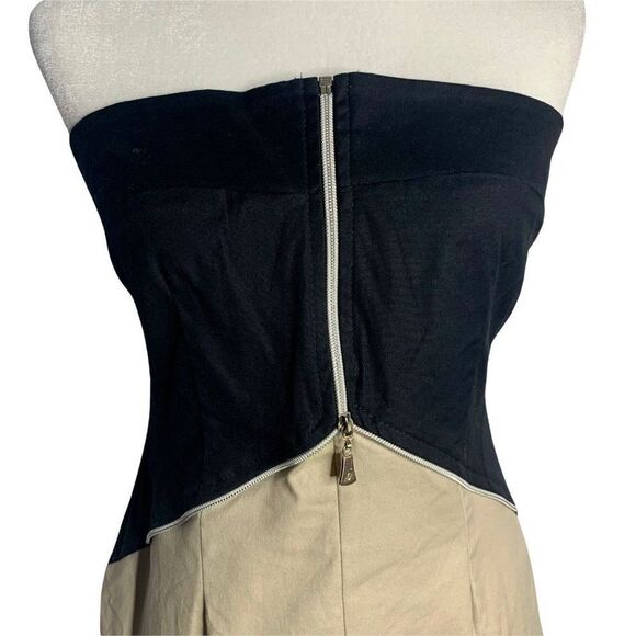 TFNC London Strapless Zipper Mini Dress S Black Beige Stretch Cotton Unlined NEW - Picture 2 of 6
